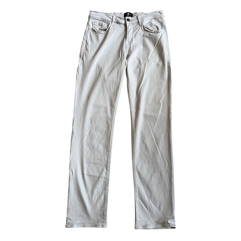 7 For All Mankind Luxe Sport Slim Straight Jeans Light Grey Mens Size 33